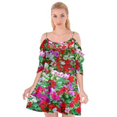 Colorful Petunia Flowers Cutout Spaghetti Strap Chiffon Dress by FunnyCow