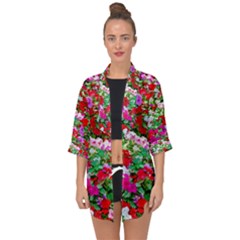 Colorful Petunia Flowers Open Front Chiffon Kimono by FunnyCow