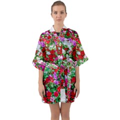 Colorful Petunia Flowers Quarter Sleeve Kimono Robe by FunnyCow