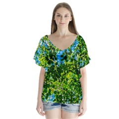 Forest   Strain Towards The Light V-neck Flutter Sleeve Top by FunnyCow