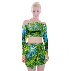 Forest   Strain Towards The Light Off Shoulder Top With Mini Skirt Set by FunnyCow