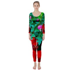 Bleeding Heart Flowers Long Sleeve Catsuit by FunnyCow