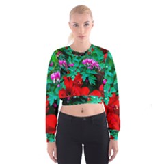 Bleeding Heart Flowers Cropped Sweatshirt by FunnyCow