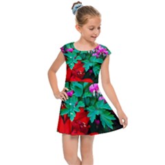 Bleeding Heart Flowers Kids Cap Sleeve Dress by FunnyCow