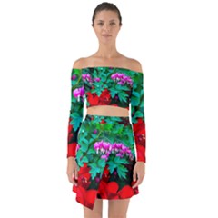 Bleeding Heart Flowers Off Shoulder Top With Skirt Set by FunnyCow