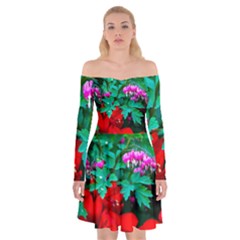 Bleeding Heart Flowers Off Shoulder Skater Dress by FunnyCow