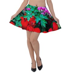 Bleeding Heart Flowers Velvet Skater Skirt by FunnyCow