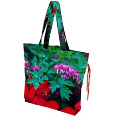 Bleeding Heart Flowers Drawstring Tote Bag by FunnyCow