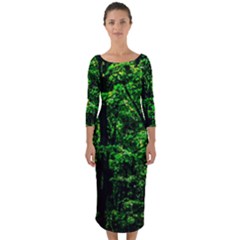 Emerald Forest Quarter Sleeve Midi Bodycon Dress by FunnyCow