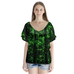 Emerald Forest V-neck Flutter Sleeve Top by FunnyCow