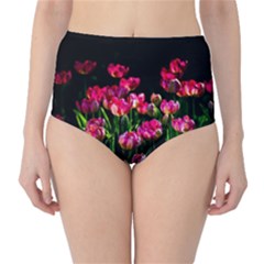 Pink Tulips Dark Background Classic High-waist Bikini Bottoms by FunnyCow