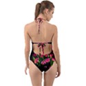 Pink Tulips Dark Background Halter Cut-Out One Piece Swimsuit View2