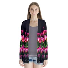 Pink Tulips Dark Background Drape Collar Cardigan by FunnyCow