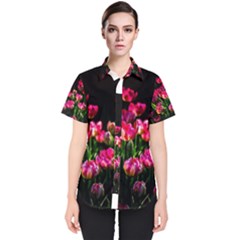 Pink Tulips Dark Background Women s Short Sleeve Shirt