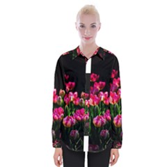 Pink Tulips Dark Background Womens Long Sleeve Shirt