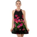 Pink Tulips Dark Background Halter Tie Back Chiffon Dress View1