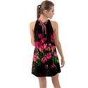 Pink Tulips Dark Background Halter Tie Back Chiffon Dress View2