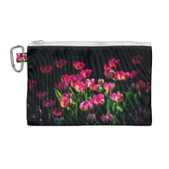 Pink Tulips Dark Background Canvas Cosmetic Bag (large) by FunnyCow