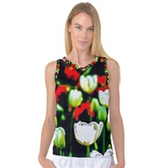 White And Red Sunlit Tulips Women s Basketball Tank Top by FunnyCow