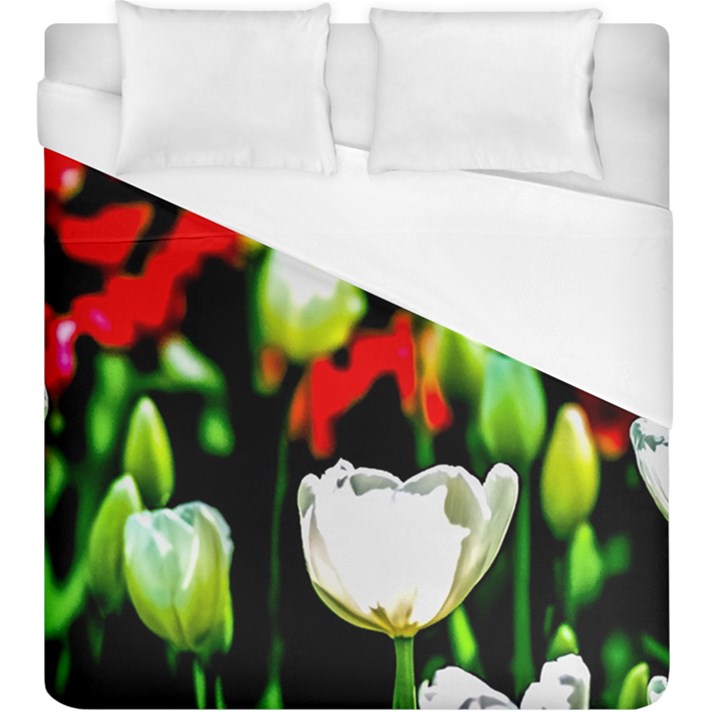 White And Red Sunlit Tulips Duvet Cover (King Size)