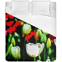 White And Red Sunlit Tulips Duvet Cover (california King Size) by FunnyCow