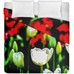 White And Red Sunlit Tulips Duvet Cover Double Side (king Size) by FunnyCow