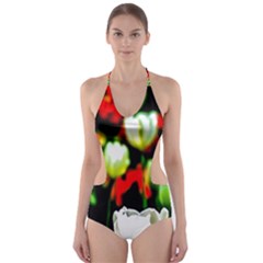 White And Red Sunlit Tulips Cut-out One Piece Swimsuit by FunnyCow