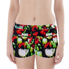 White And Red Sunlit Tulips Boyleg Bikini Wrap Bottoms by FunnyCow