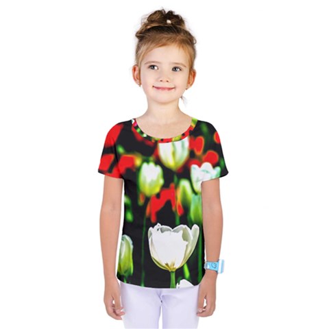 White And Red Sunlit Tulips Kids  One Piece Tee by FunnyCow