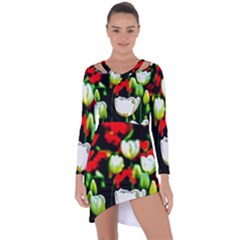 White And Red Sunlit Tulips Asymmetric Cut-out Shift Dress by FunnyCow