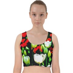 White And Red Sunlit Tulips Velvet Racer Back Crop Top by FunnyCow