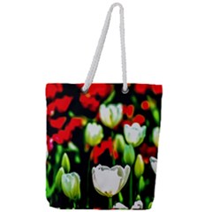 White And Red Sunlit Tulips Full Print Rope Handle Tote (large) by FunnyCow