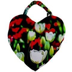 White And Red Sunlit Tulips Giant Heart Shaped Tote by FunnyCow