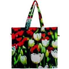 White And Red Sunlit Tulips Canvas Travel Bag by FunnyCow