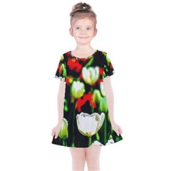 White And Red Sunlit Tulips Kids  Simple Cotton Dress by FunnyCow