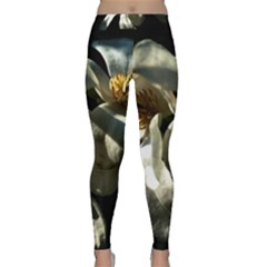 Two White Magnolia Flowers Classic Yoga Leggings by FunnyCow