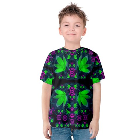 Fantasy Flowers In Moonlight Serenades Kids  Cotton Tee by pepitasart