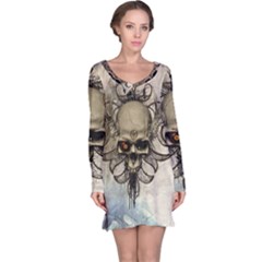 Awesome Creepy Skull With  Wings Long Sleeve Nightdress by FantasyWorld7