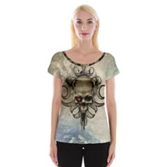 Awesome Creepy Skull With  Wings Cap Sleeve Tops by FantasyWorld7