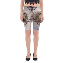 Awesome Creepy Skull With  Wings Yoga Cropped Leggings by FantasyWorld7