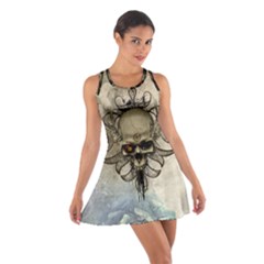 Awesome Creepy Skull With  Wings Cotton Racerback Dress by FantasyWorld7