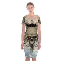 Awesome Creepy Skull With  Wings Classic Short Sleeve Midi Dress by FantasyWorld7