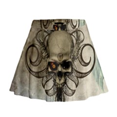 Awesome Creepy Skull With  Wings Mini Flare Skirt by FantasyWorld7