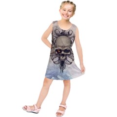 Awesome Creepy Skull With  Wings Kids  Tunic Dress by FantasyWorld7