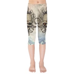 Awesome Creepy Skull With  Wings Kids  Capri Leggings  by FantasyWorld7