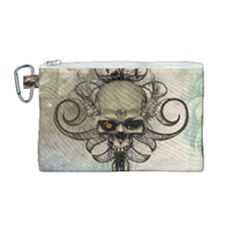 Awesome Creepy Skull With  Wings Canvas Cosmetic Bag (medium) by FantasyWorld7