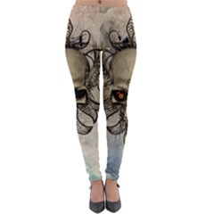 Awesome Creepy Skull With  Wings Lightweight Velour Leggings by FantasyWorld7