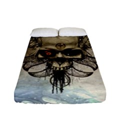 Awesome Creepy Skull With  Wings Fitted Sheet (full/ Double Size) by FantasyWorld7