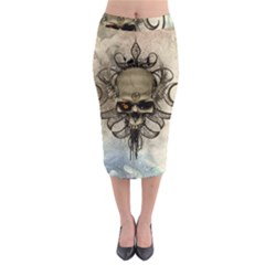 Awesome Creepy Skull With  Wings Midi Pencil Skirt by FantasyWorld7