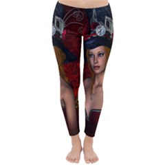 Beautiful Fantasy Women With Floral Elements Classic Winter Leggings by FantasyWorld7